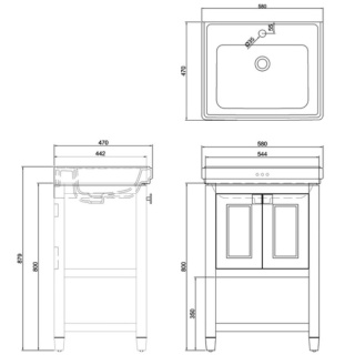 Burlington Riviera Vanity Unit, 58cm with Square Basin